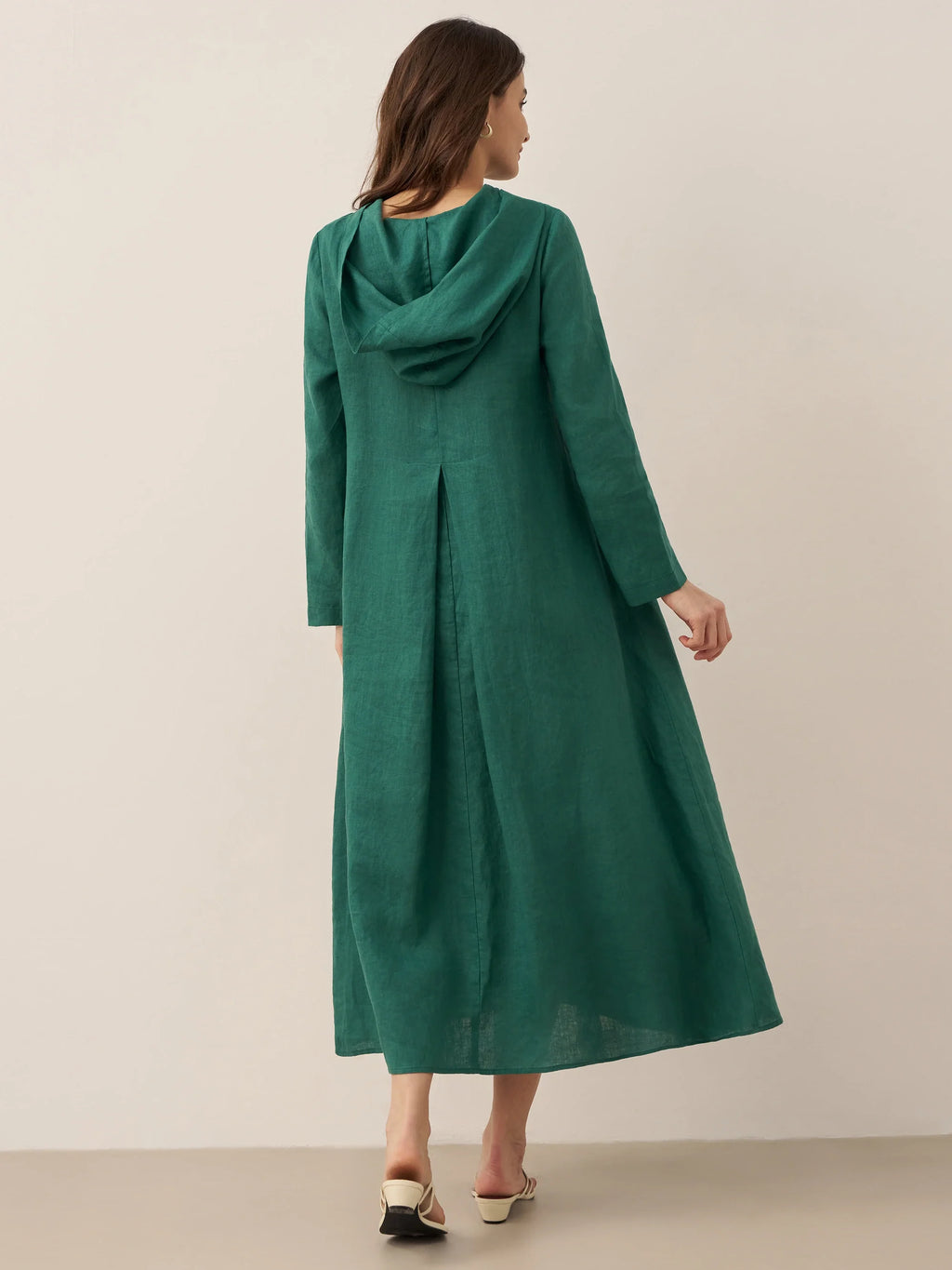 100% Linen Hooded Pullover Maxi Dress REBECCA navy Lintico