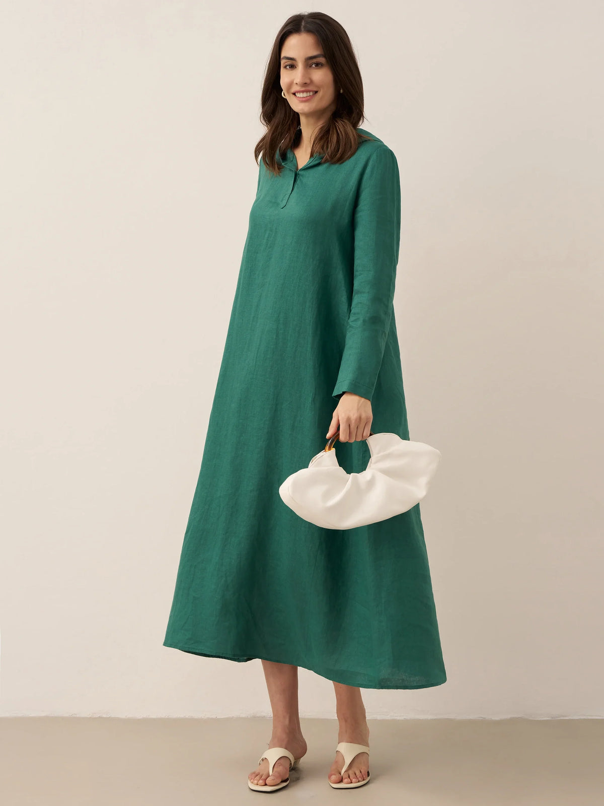 100% Linen Hooded Pullover Maxi Dress REBECCA navy Lintico