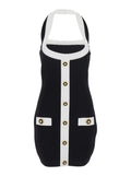 Balmain ladies Black Dress Square Neckline Decorative Buttons black white