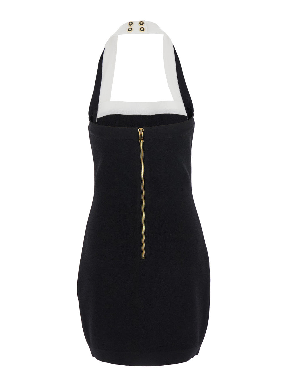 Balmain ladies Black Dress Square Neckline Decorative Buttons black white