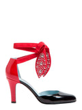 Valentino Garavani ladies 'Foliefoliage' Black Red Pumps Bead Embellishment Color-Block Design In Leather Woman