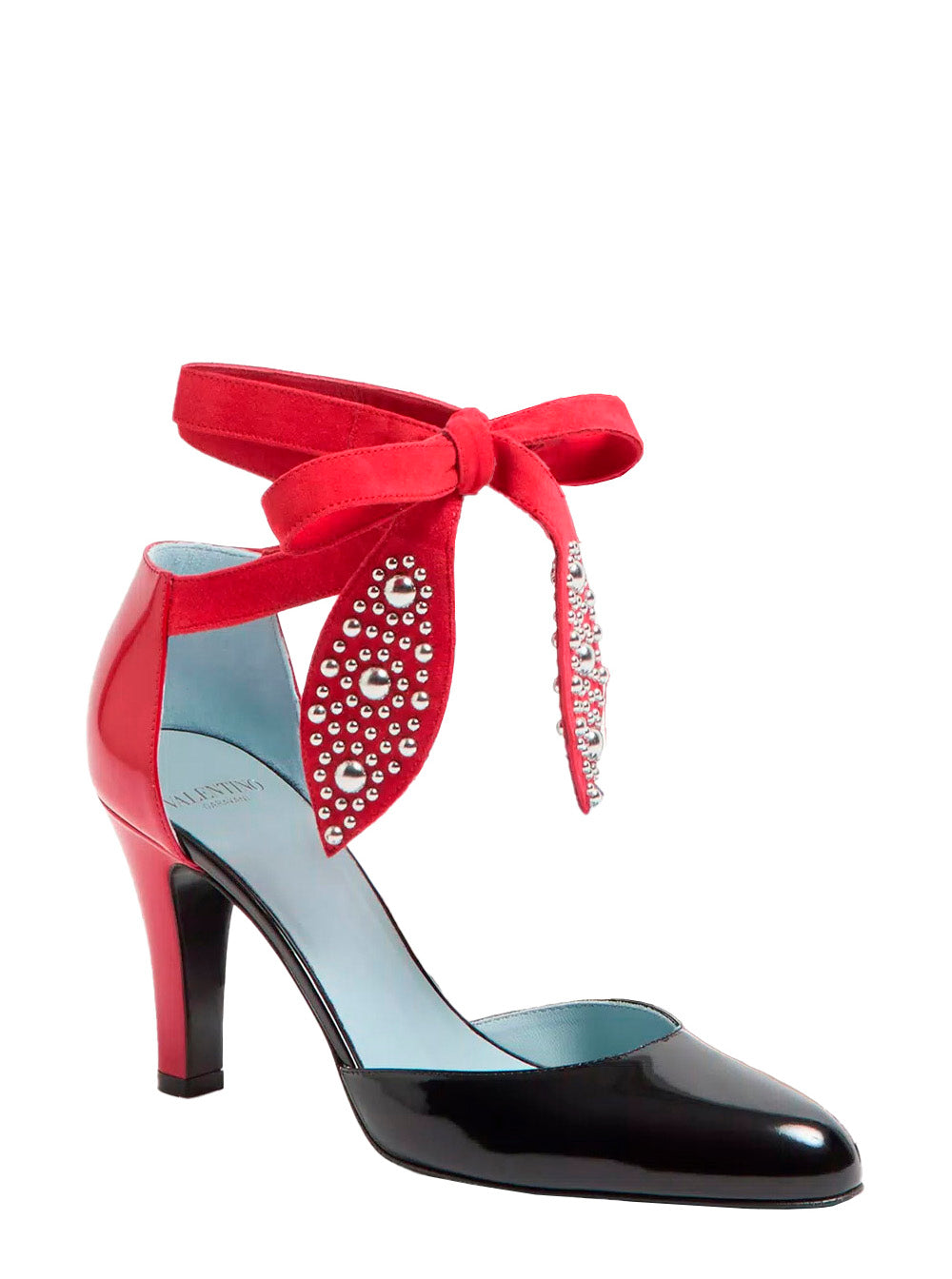 Valentino Garavani ladies 'Foliefoliage' Black Red Pumps Bead Embellishment Color-Block Design In Leather Woman