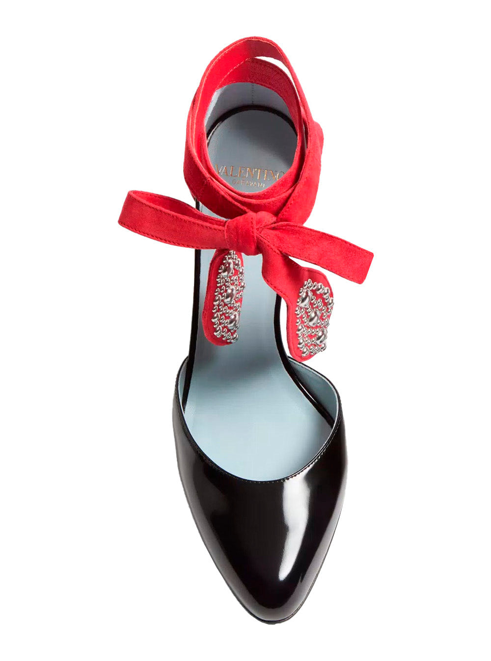 Valentino Garavani ladies 'Foliefoliage' Black Red Pumps Bead Embellishment Color-Block Design In Leather Woman