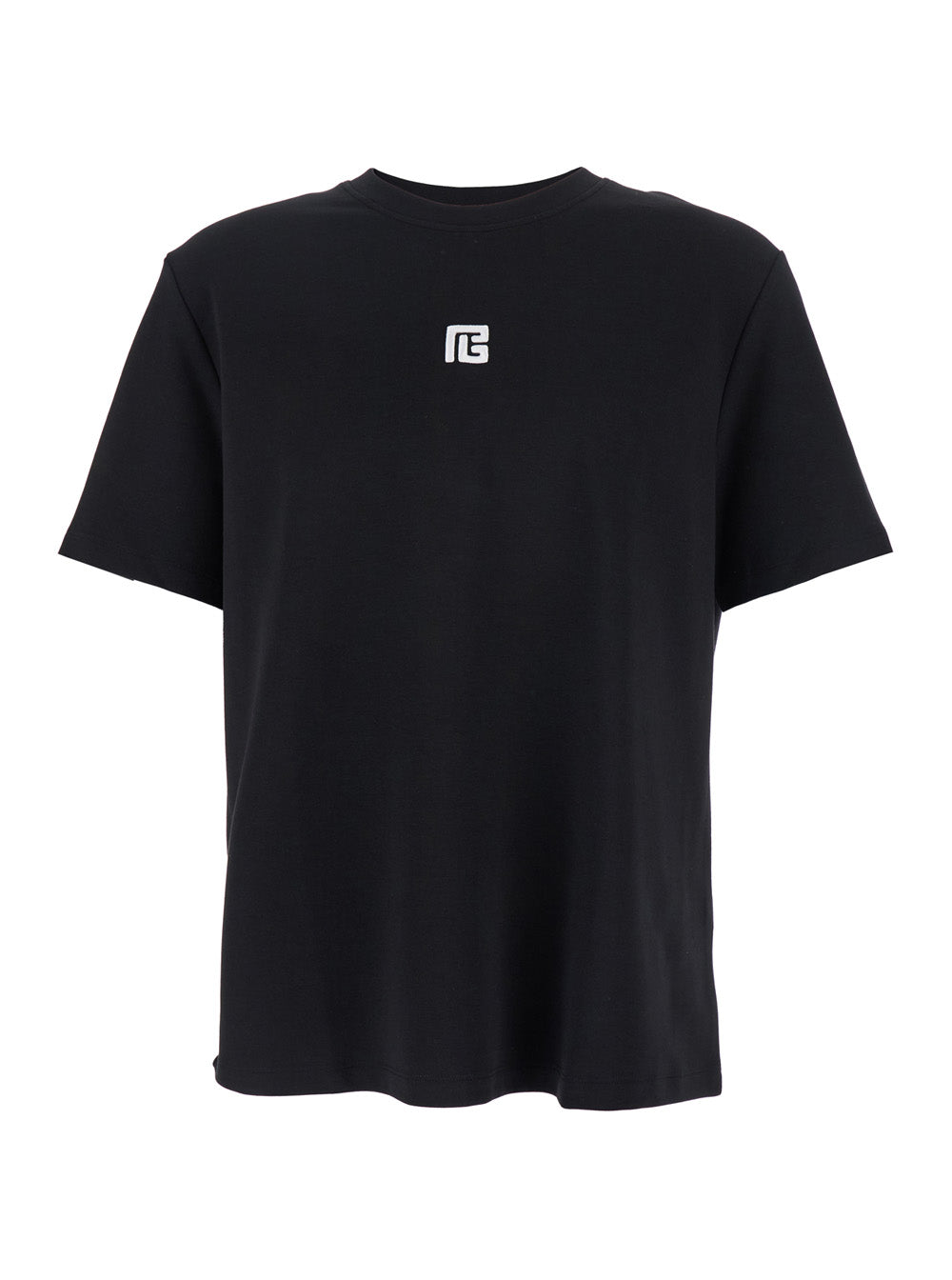 Balmain Men's Black Crewneck T-Shirt With Logo On The Front tee