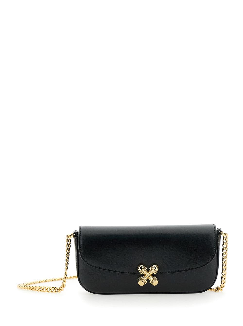 Alexander Mcqueen 'Skull Flower' Black Crossbody Bag Chain-Link Shoulder Strap Logo Plaque Handbag Purse