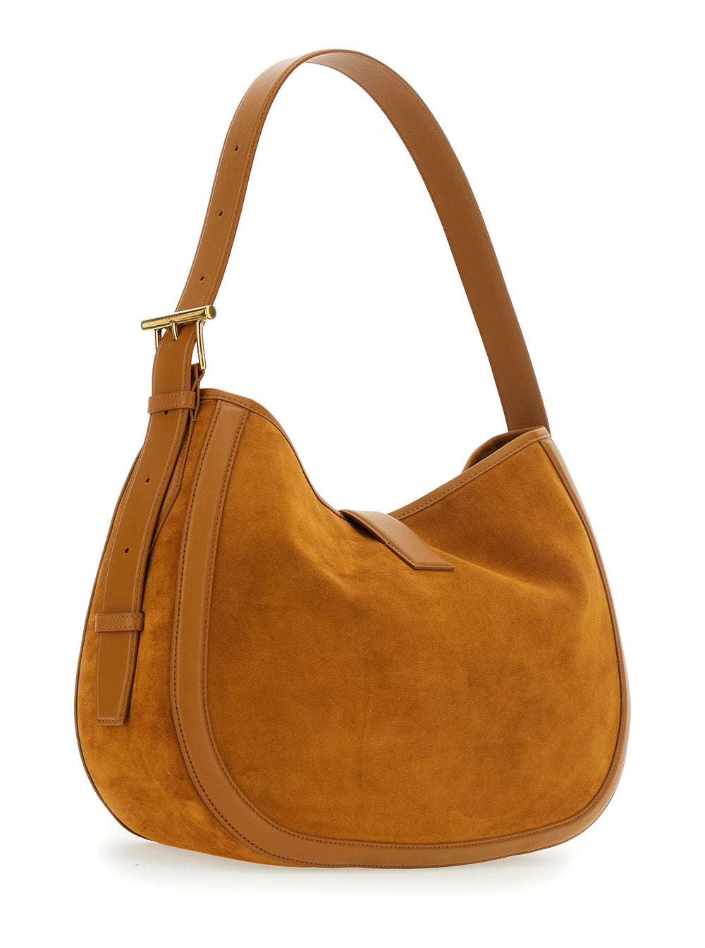 Alexander Mcqueen Ladies Brown Shoulder Bag Adjustable Shoulder Strap T Buckle Closure Suede Handbag Purse