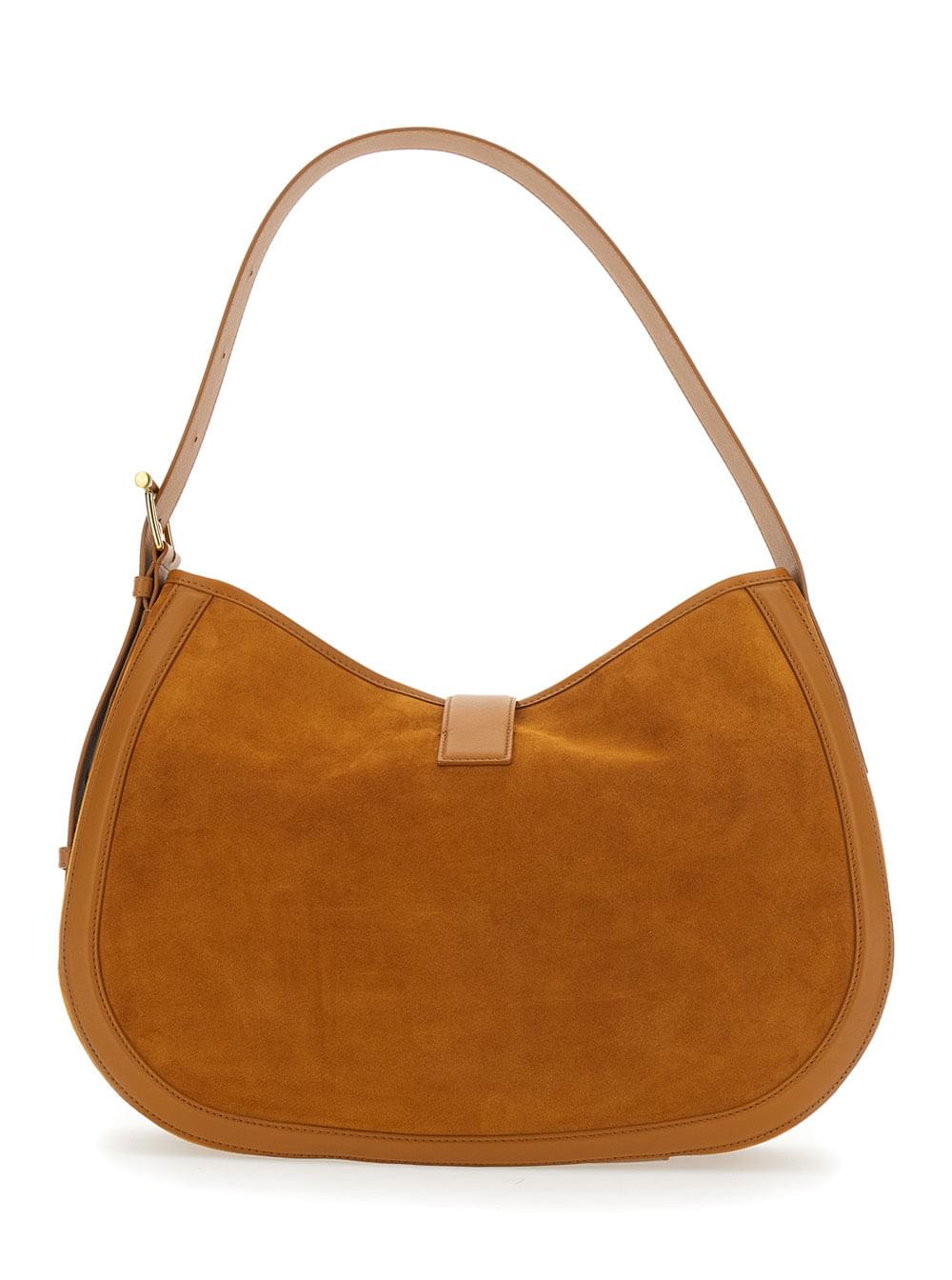 Alexander Mcqueen Ladies Brown Shoulder Bag Adjustable Shoulder Strap T Buckle Closure Suede Handbag Purse