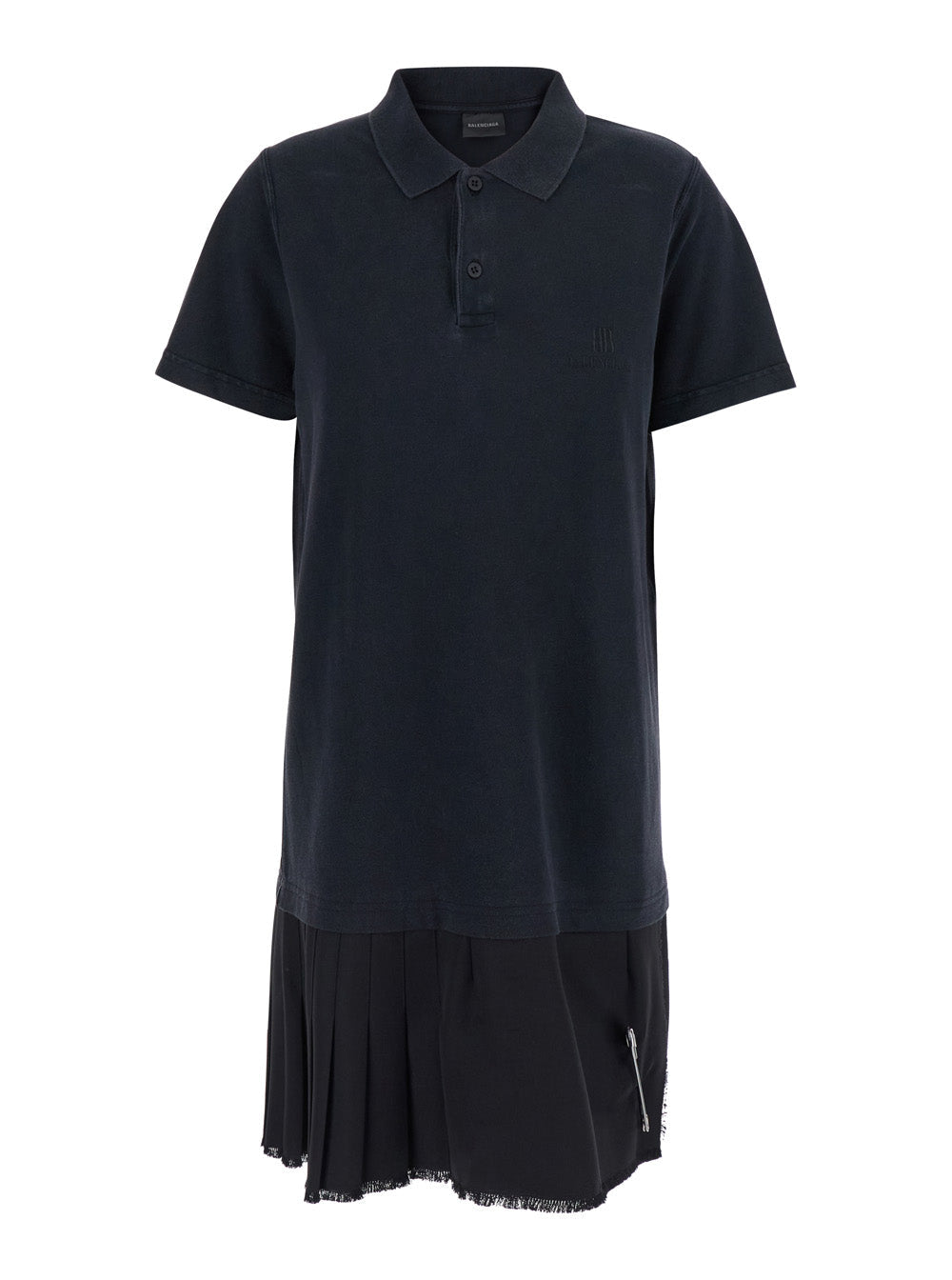 Balenciaga ladies Black Layered Dress With Polo Shirt Style Collar And Safety Pin Detail
