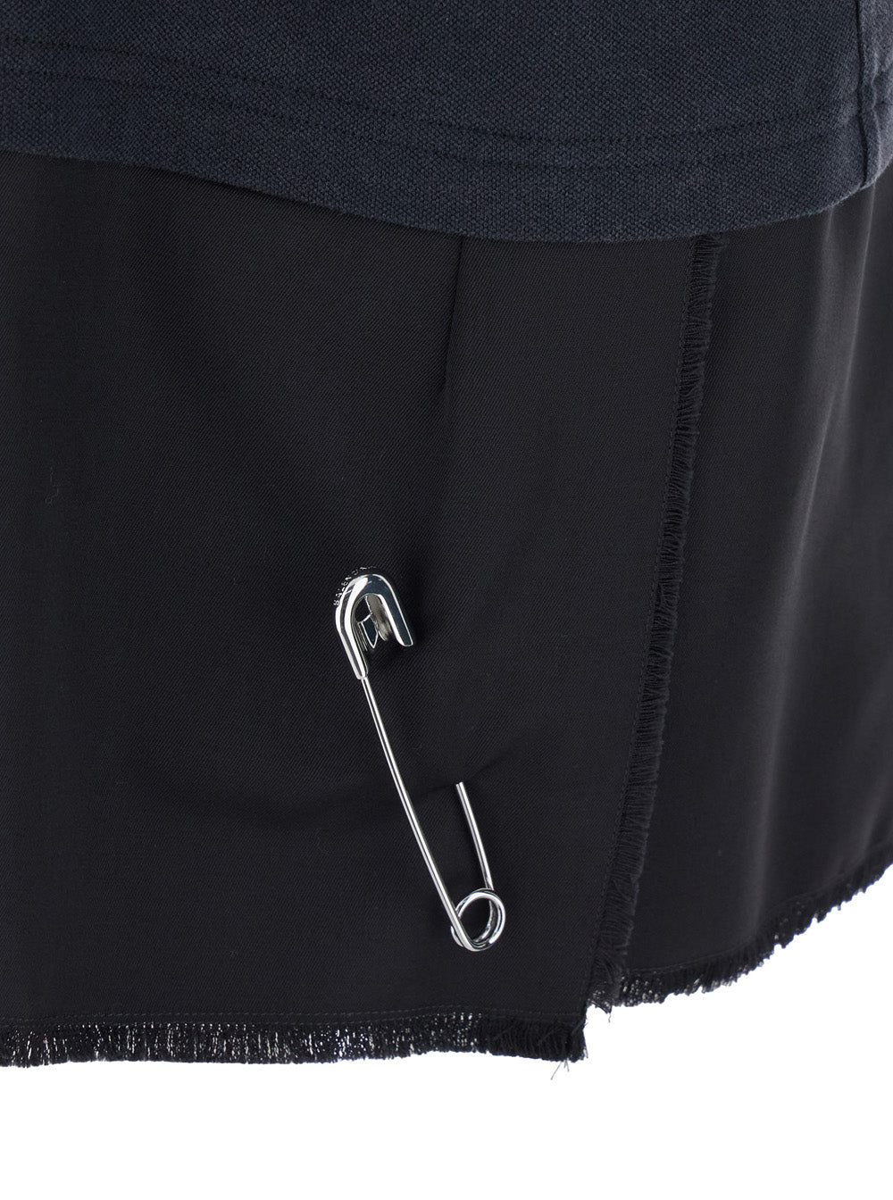 Balenciaga ladies Black Layered Dress With Polo Shirt Style Collar And Safety Pin Detail