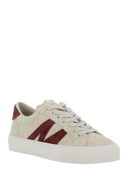 Moncler ladies White Low Top Sneakers Logo Patch Leather  shoes