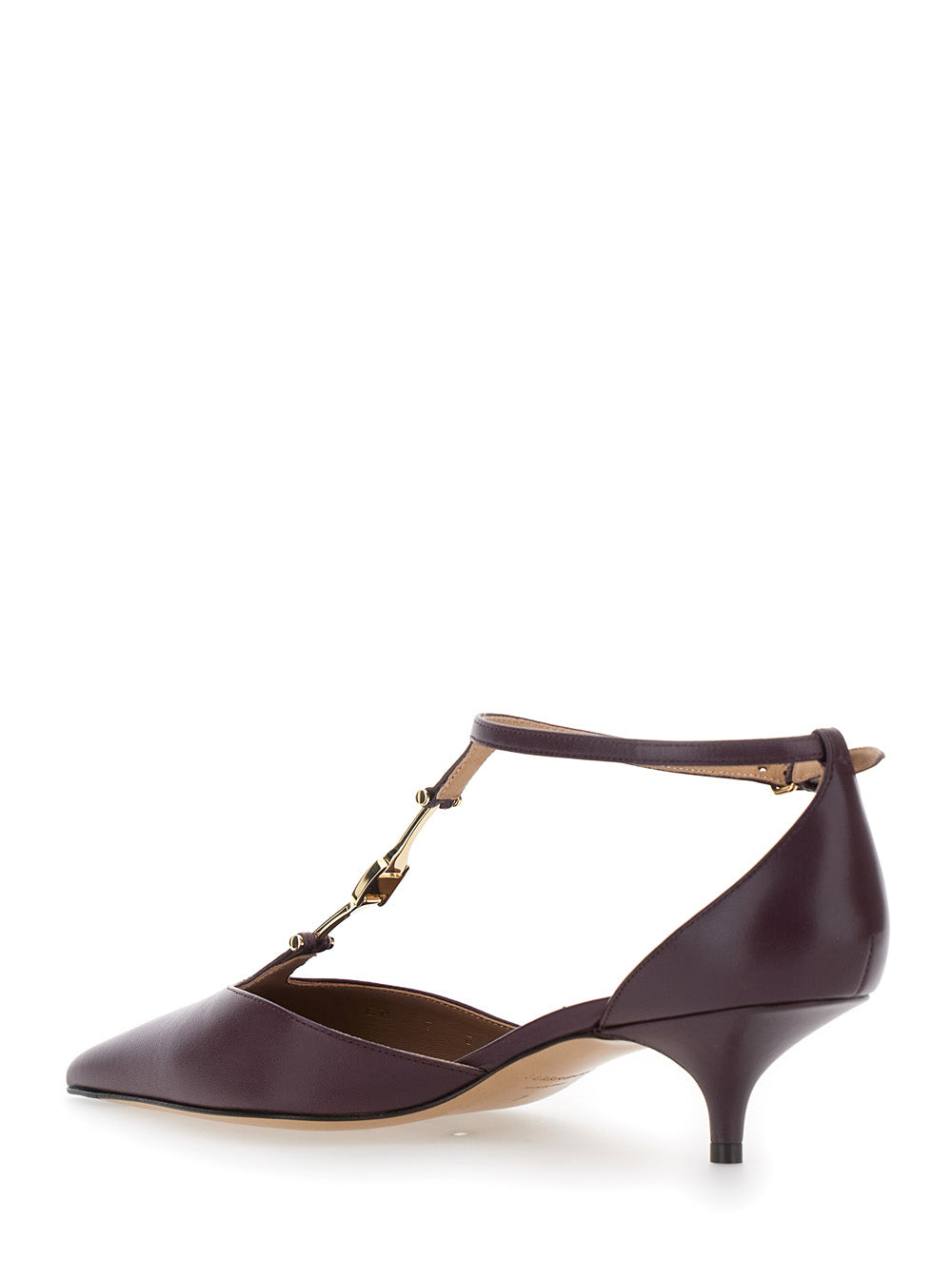 Ferragamo ladies Bordeaux Pumps T Strap Low kitten Heels Leather shoes