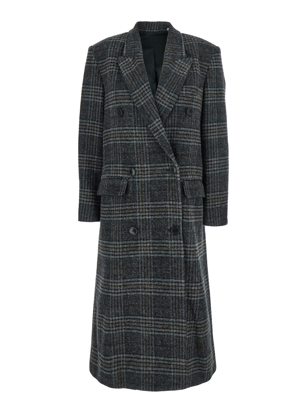 Isabel Marant Etoile 'Lexana' Grey Double-Breasted Coat With Peak Revers And All-Over plaid Motif In Wool Ladies