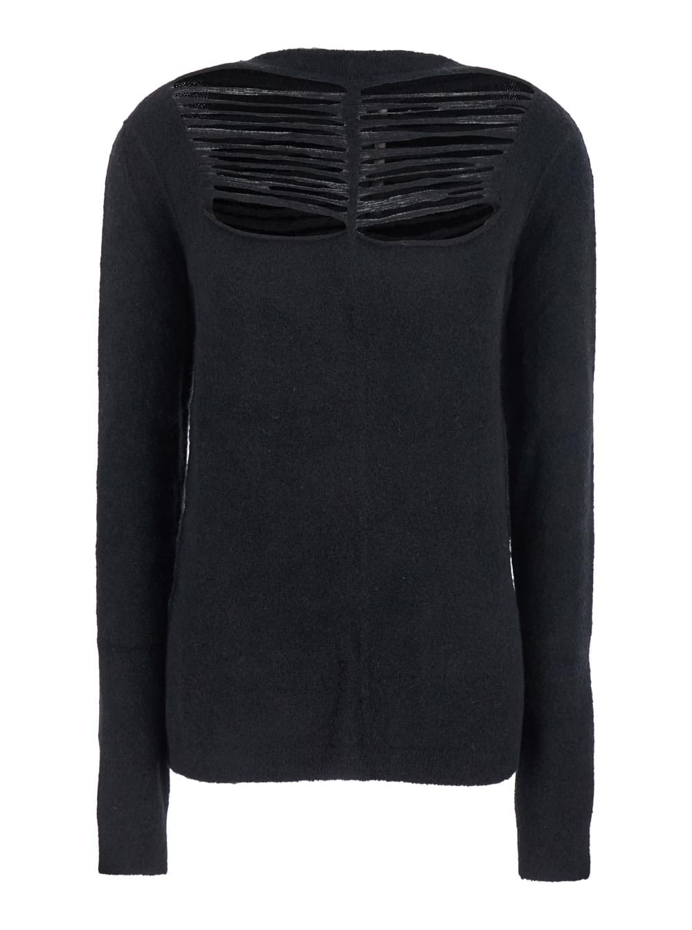 Rick Owens Ladies Black Sweater With Distressed Effect And Cut-Out Details On Front Alpaca Blend