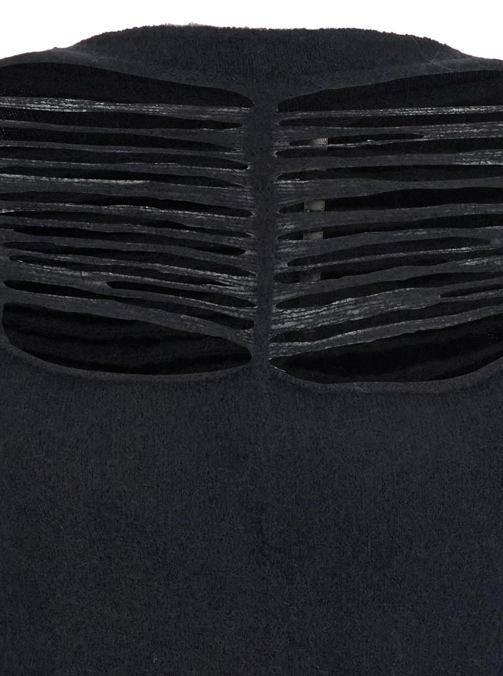 Rick Owens Ladies Black Sweater With Distressed Effect And Cut-Out Details On Front Alpaca Blend