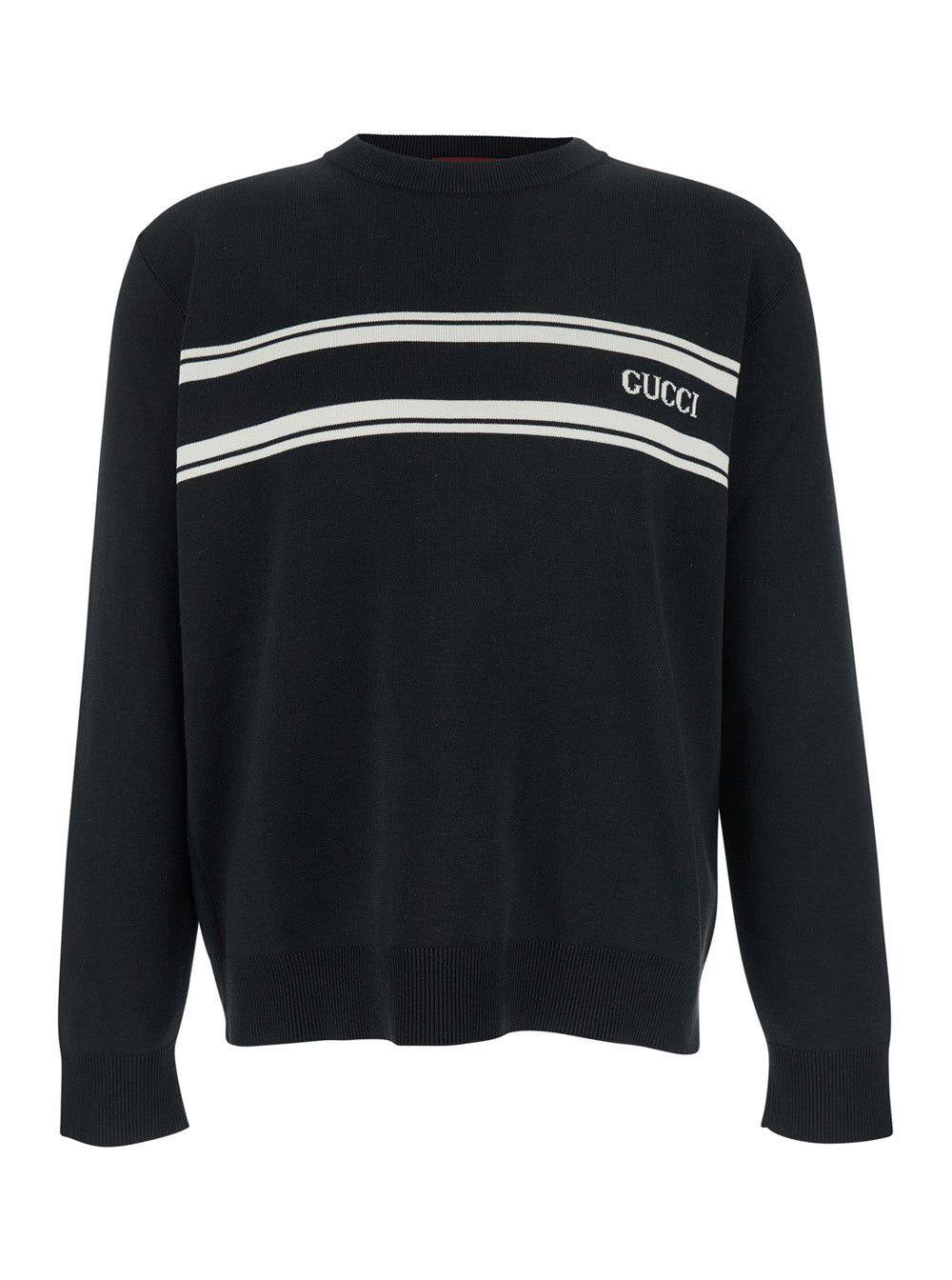 Gucci Men's Black Sweater With Logo Lettering On The Front Wool