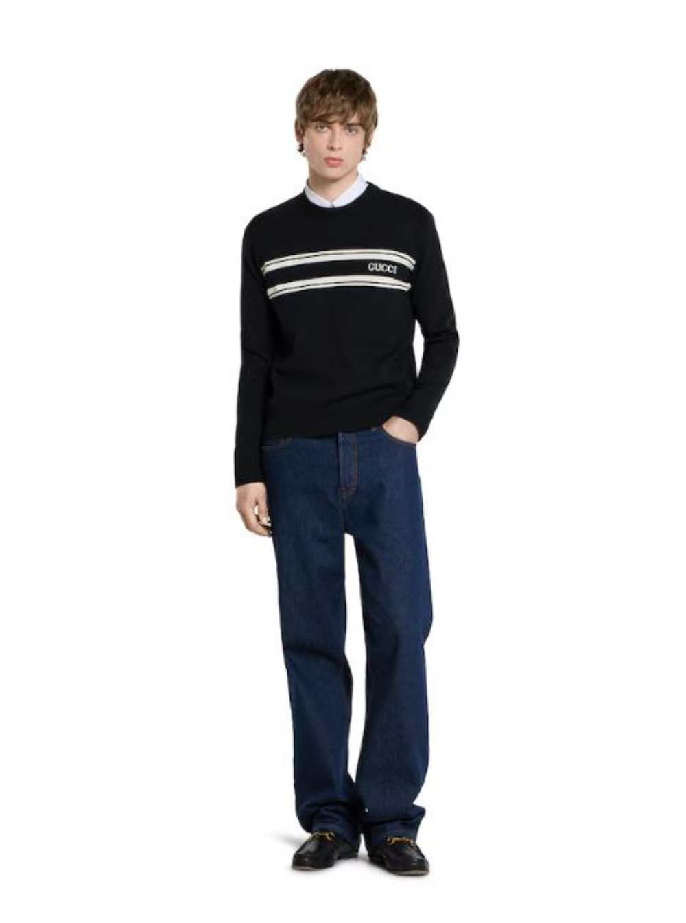 Gucci Men's Black Sweater With Logo Lettering On The Front Wool
