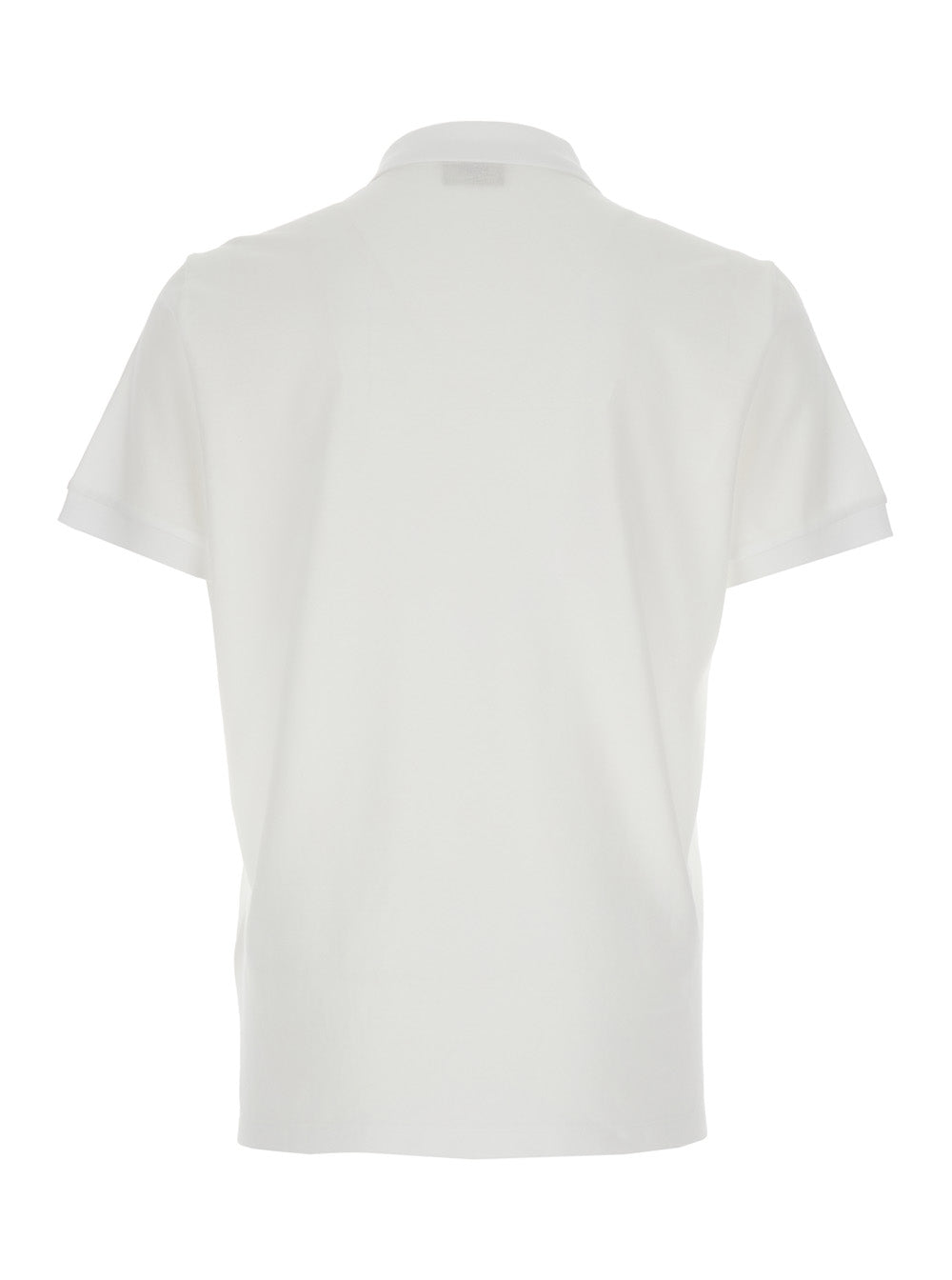Fendi Men's White Polo Classic Collar Metal FF logo Plate On Front Shirt