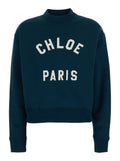 Chloé Paris ladies navy Crewneck Sweatshirt With Logo Lettering pullover