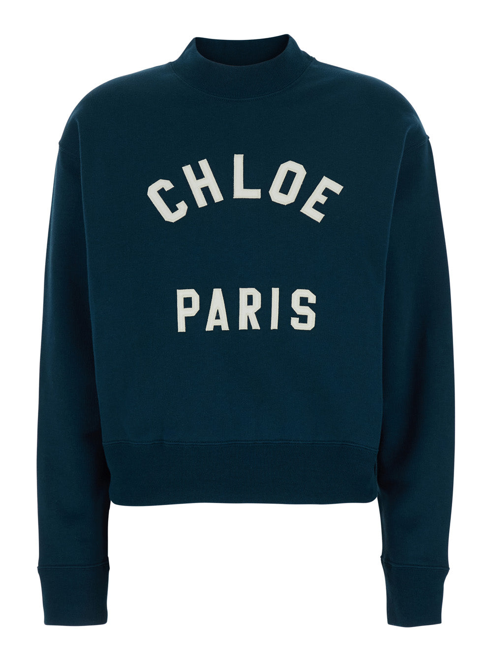 Chloé Paris ladies navy Crewneck Sweatshirt With Logo Lettering pullover