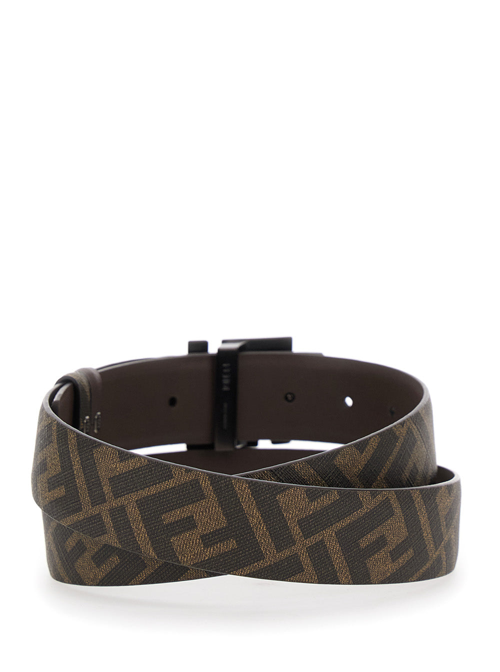 Fendi Men's Belt With FF Metallica Logo Plate And Brown Leather Front brown