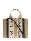 Chloé ladies Tote Bag 'Woody' With Leather And Linen Strap In Beige handbag purse