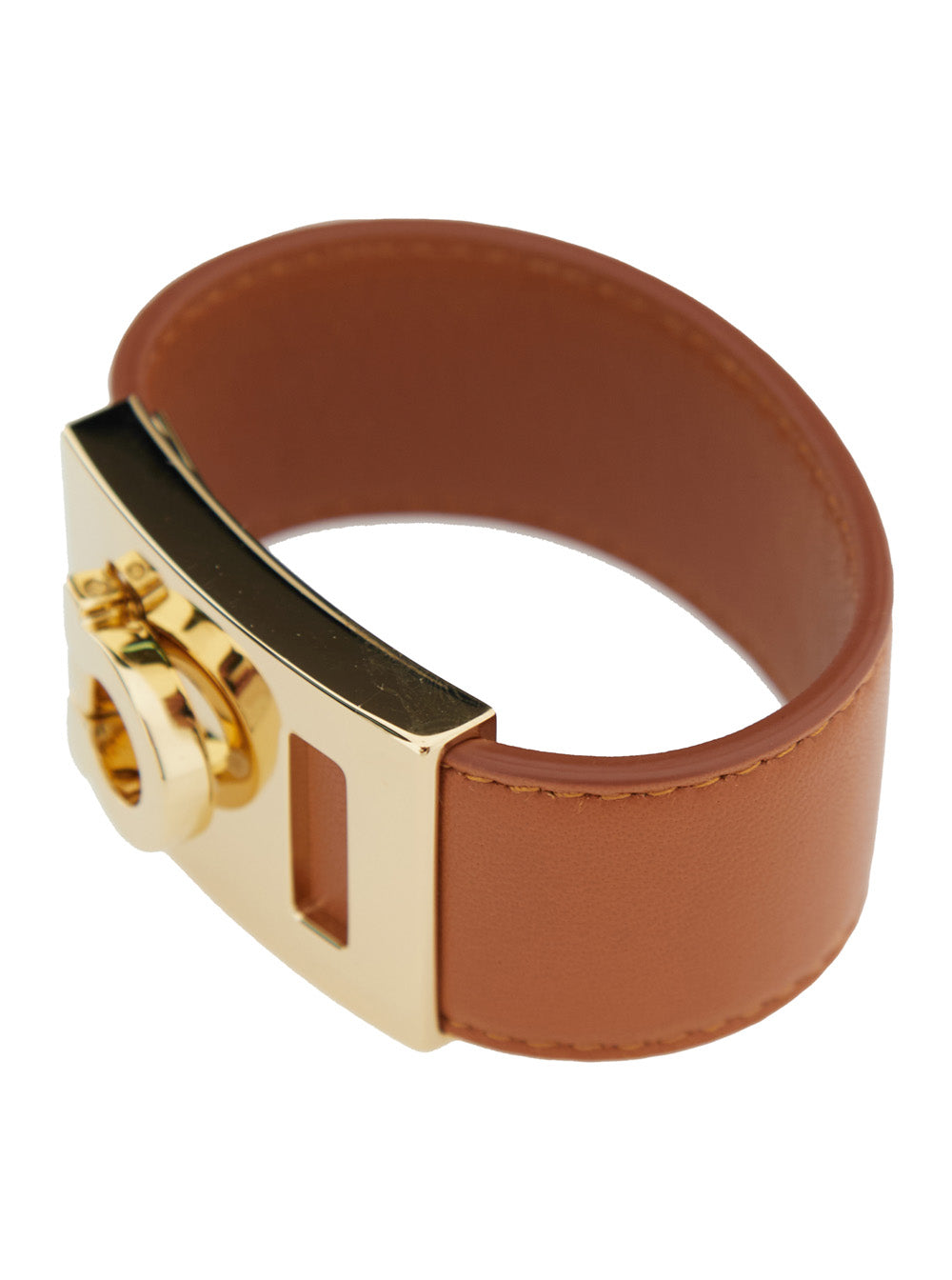 Ferragamo ladies Bracelet 'Hug' With Gancini Detail In Smooth Brown Leather