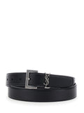 Yves Saint Laurent Belt Ladies Cassandre Plate YSL Black Leather