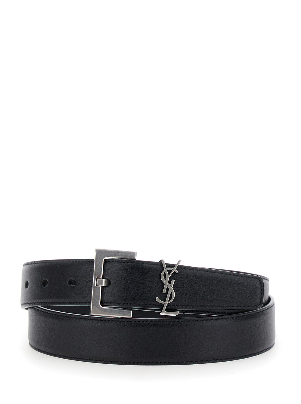 Yves Saint Laurent Belt Ladies Cassandre Plate YSL Black Leather