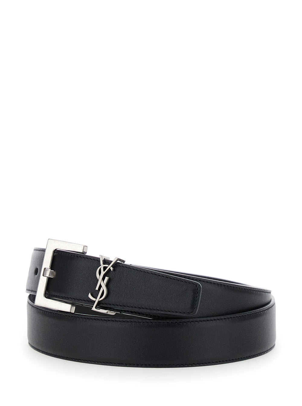 Yves Saint Laurent Belt Ladies Cassandre Plate YSL Black Leather