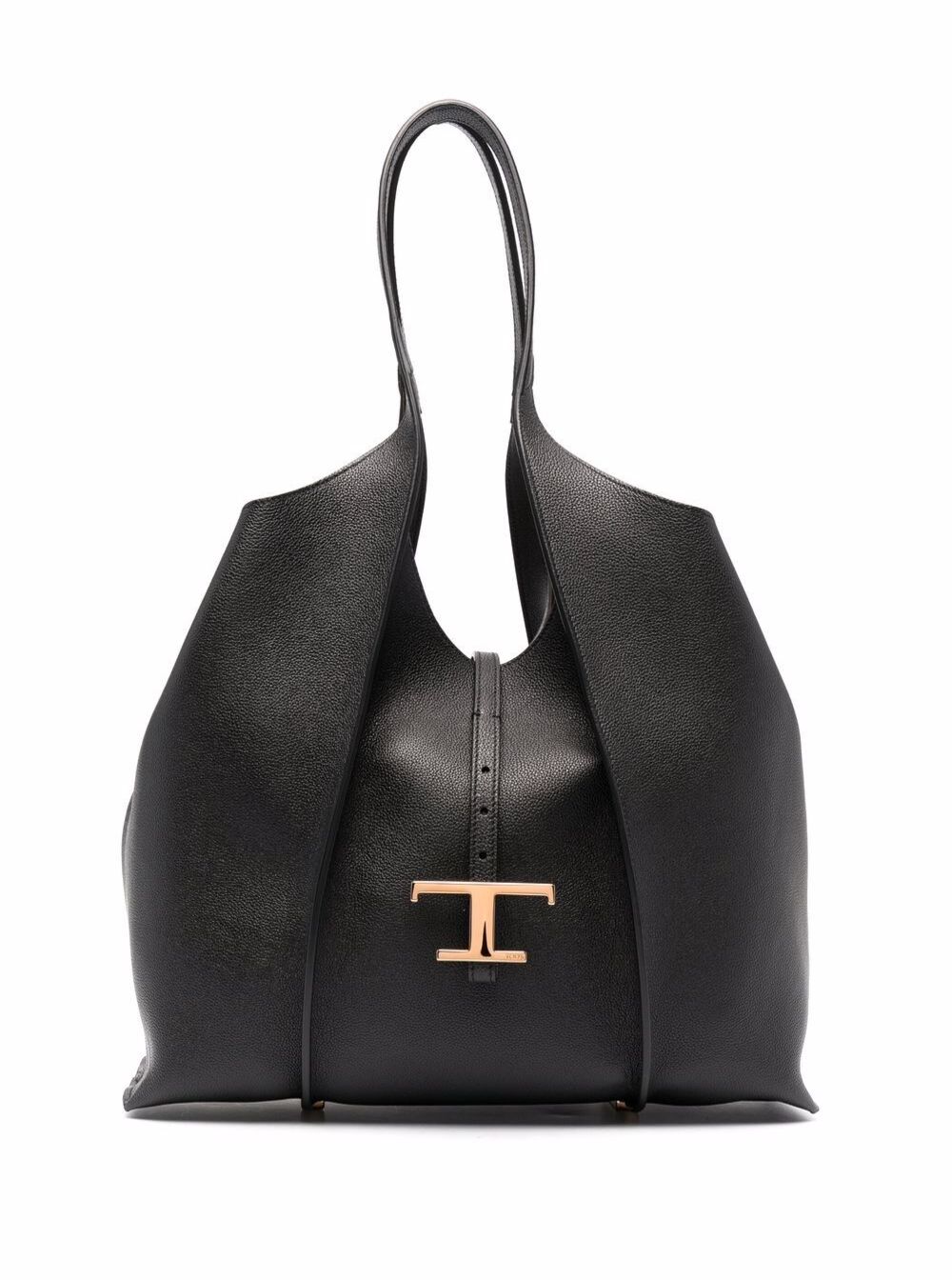 Tod's Tote Bag With T Timeless Pendant In Black Leather ladies handbag