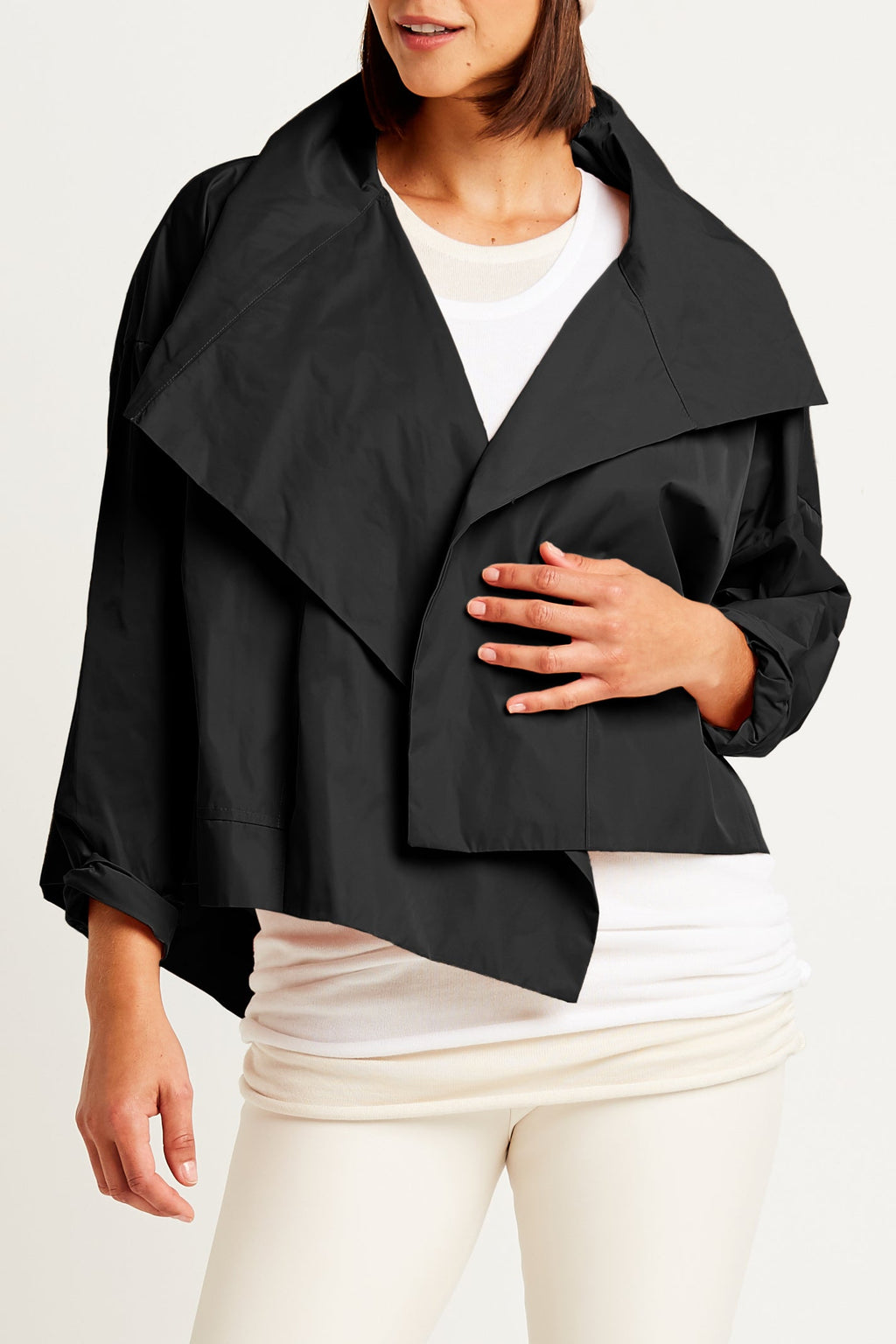 Nylon Cropped Asymmetrical Jacket - Black PLANET by Lauren G