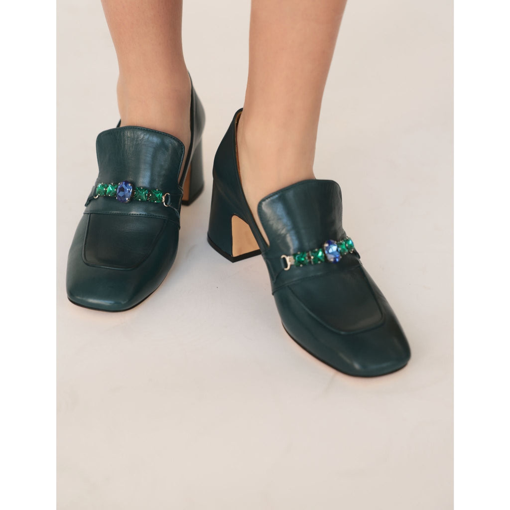 Navy Leather Mid Heel Jeweled Loafer ladies Madison Maison shoes