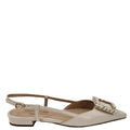 Cream Leather Lavanda Sling Back Flat buckle with rhinestones Maison shoes