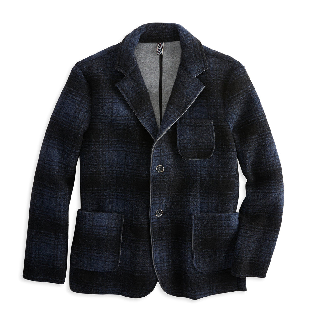Boiled Wool Buffalo Plaid Blazer Men's GIONFRIDDO Italy Blue Black