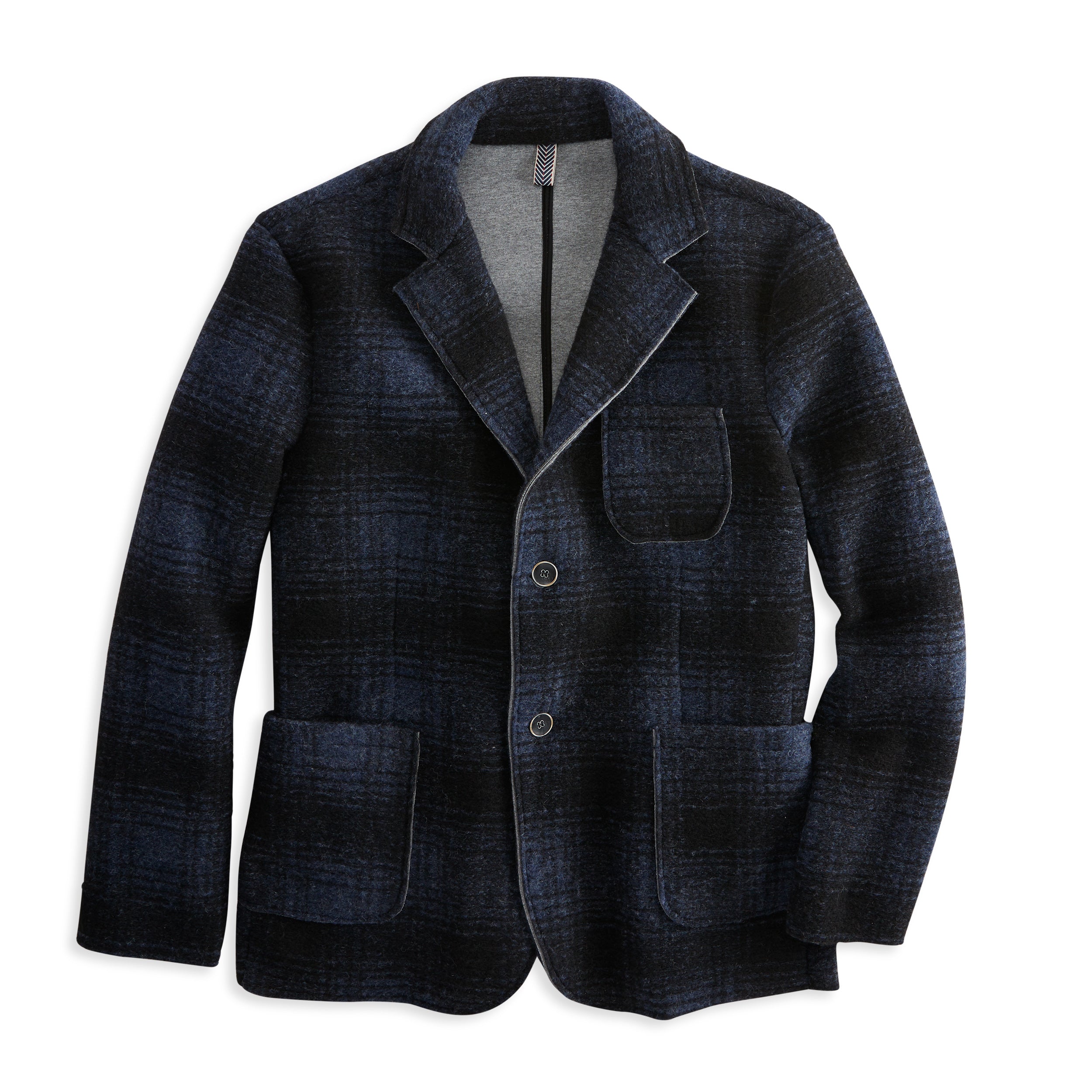 Boiled Wool Buffalo Plaid Blazer Men's GIONFRIDDO Italy Blue Black