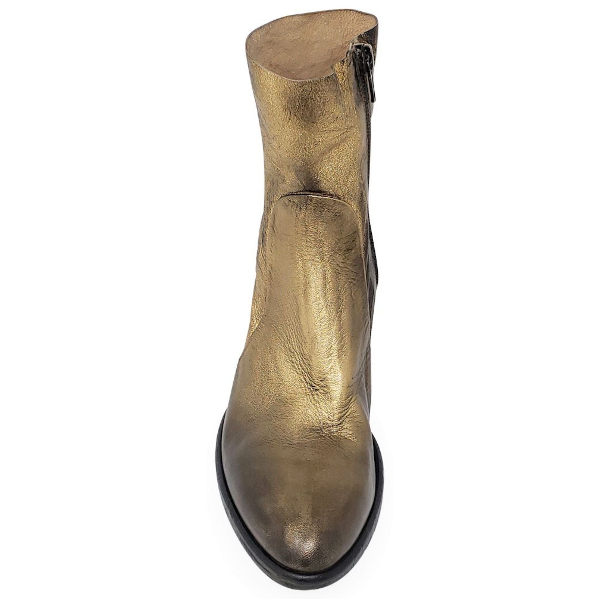 Antique Gold Leather Ankle Boot booties short metallic Madison Maison