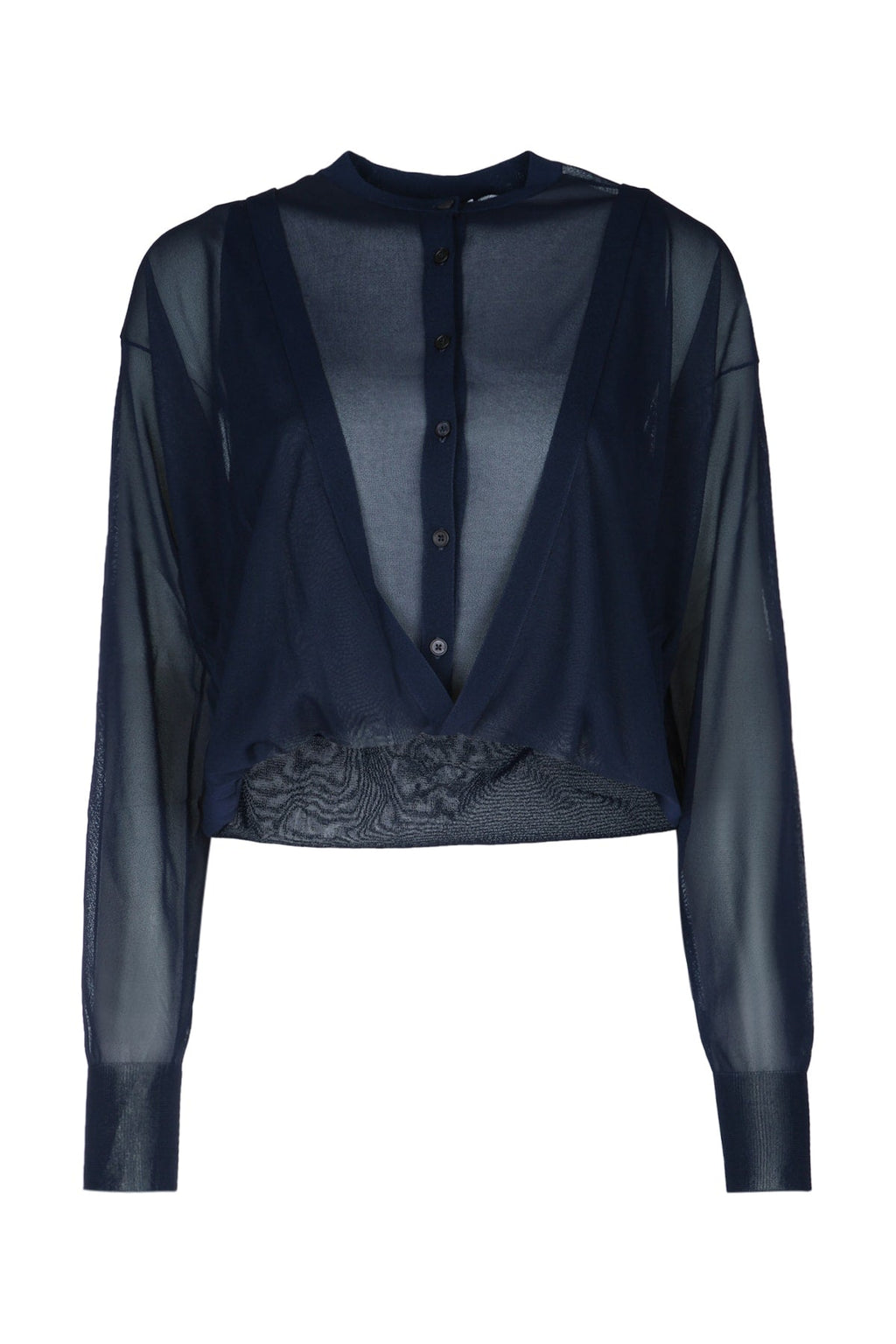 Alaia Paris ladies Folded Cardigan semi sheer top black shirt dressy