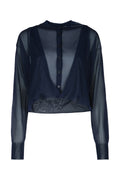 Alaia Paris ladies Folded Cardigan semi sheer top black shirt dressy