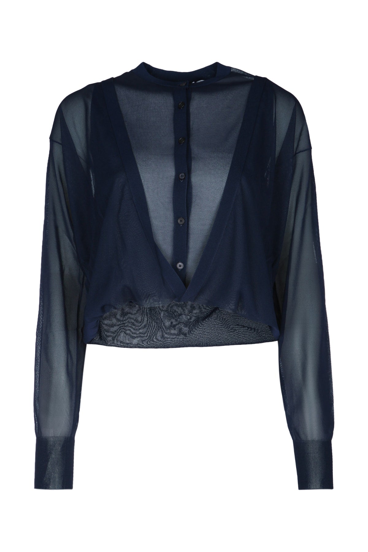 Alaia Paris ladies Folded Cardigan semi sheer top black shirt dressy