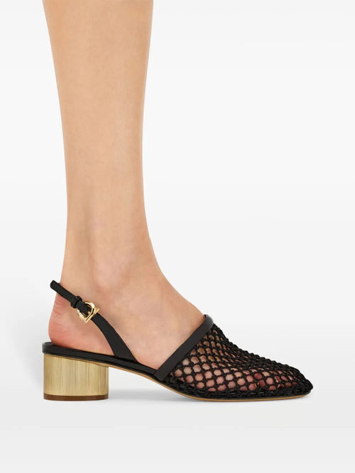 Ferragamo ladies Kay 40 Mesh And Leather Slingback heels low shoes