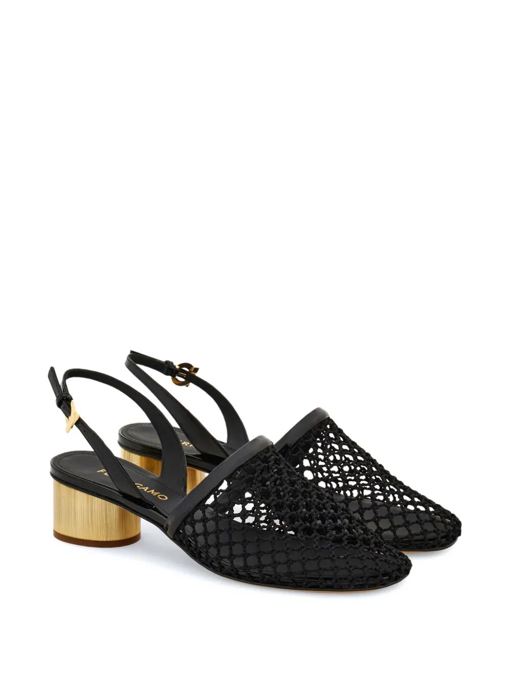 Ferragamo ladies Kay 40 Mesh And Leather Slingback heels low shoes