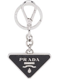 Prada Men's Saffiano Leather And Metal Keychain black silver