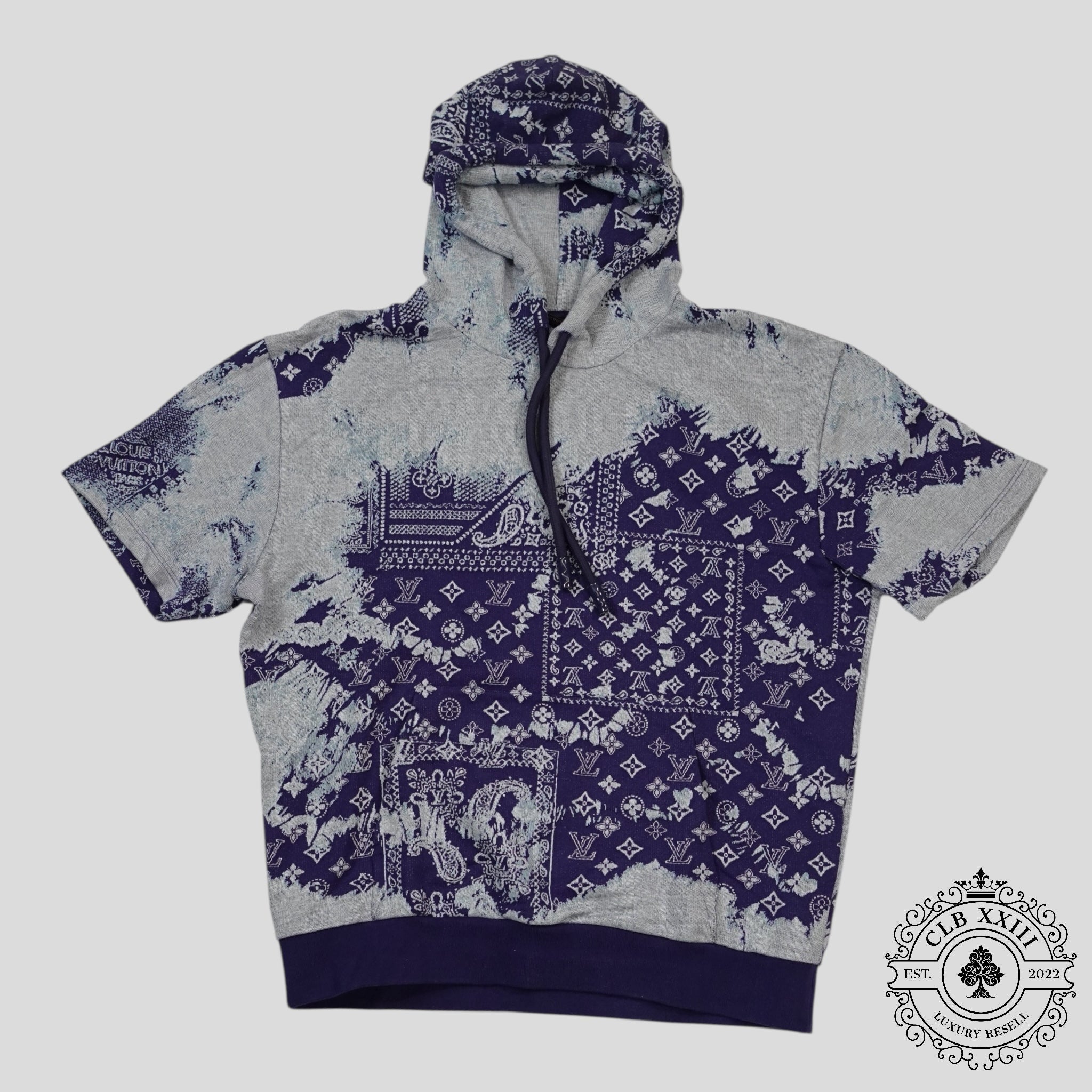 Louis Vuitton Monogram Bandana Short Sleeve Hoodie in Blue shirt men's XXL 2XL