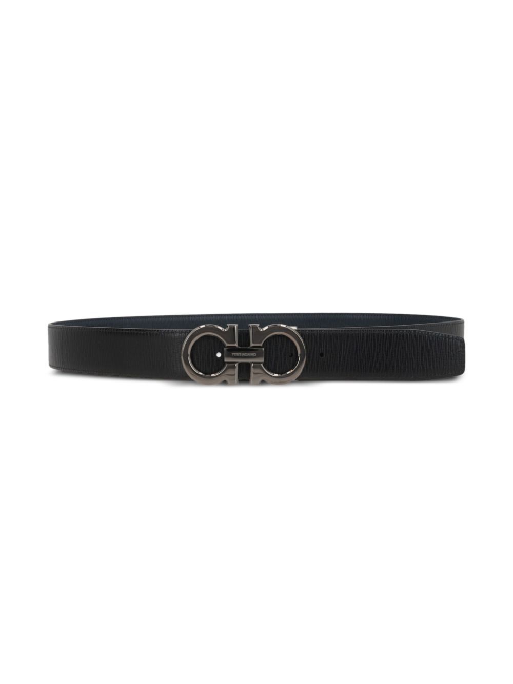 Ferragamo Men's Semi-Matte Grained Leather Reversible Gancini Belt black
