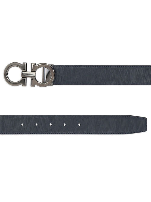 Ferragamo Men's Semi-Matte Grained Leather Reversible Gancini Belt black