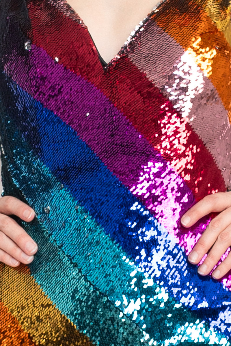 Jovani V-Neckline Slit Front Bodycon Colorful Sequins Evening Gown Prom Formal