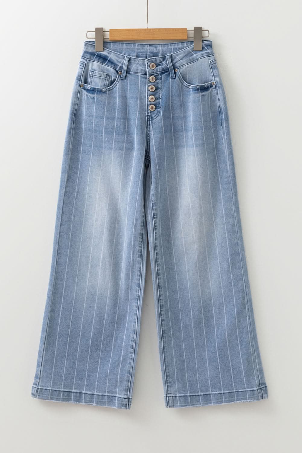 Beau Blue Wide Leg Jeans With Multiple Button Fly Details Denim
