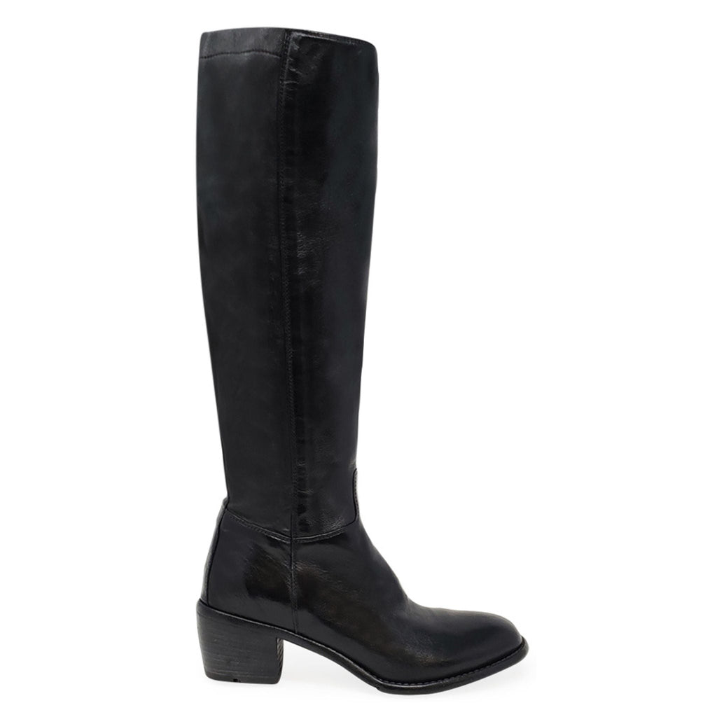 Black Knee High Boot leather tall Madison Maison zip Made in Italy