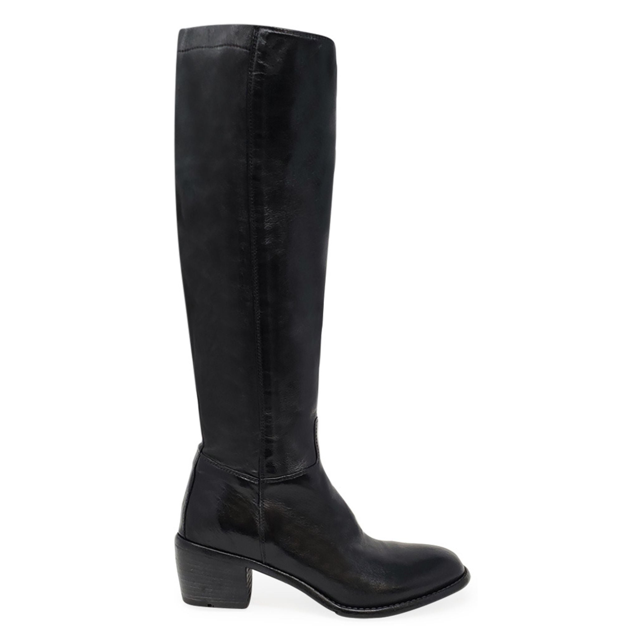 Black Knee High Boot leather tall Madison Maison zip Made in Italy