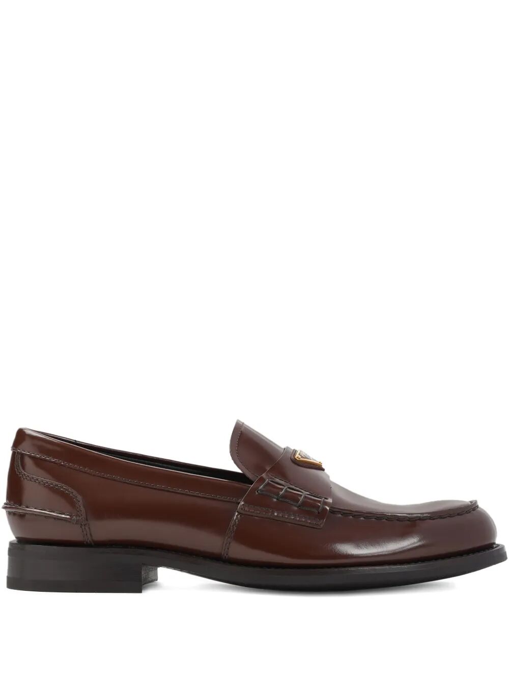 Prada Men's Brushed Leather Loafers brown with logo plaque